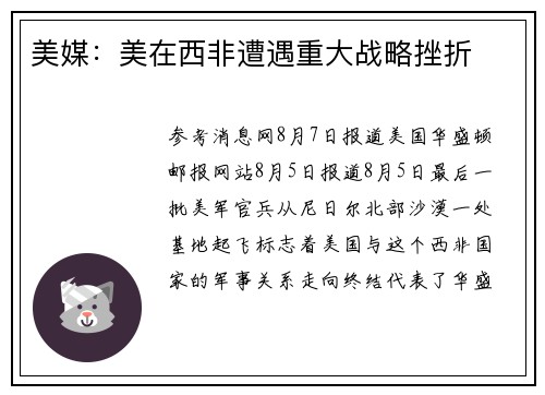 美媒：美在西非遭遇重大战略挫折